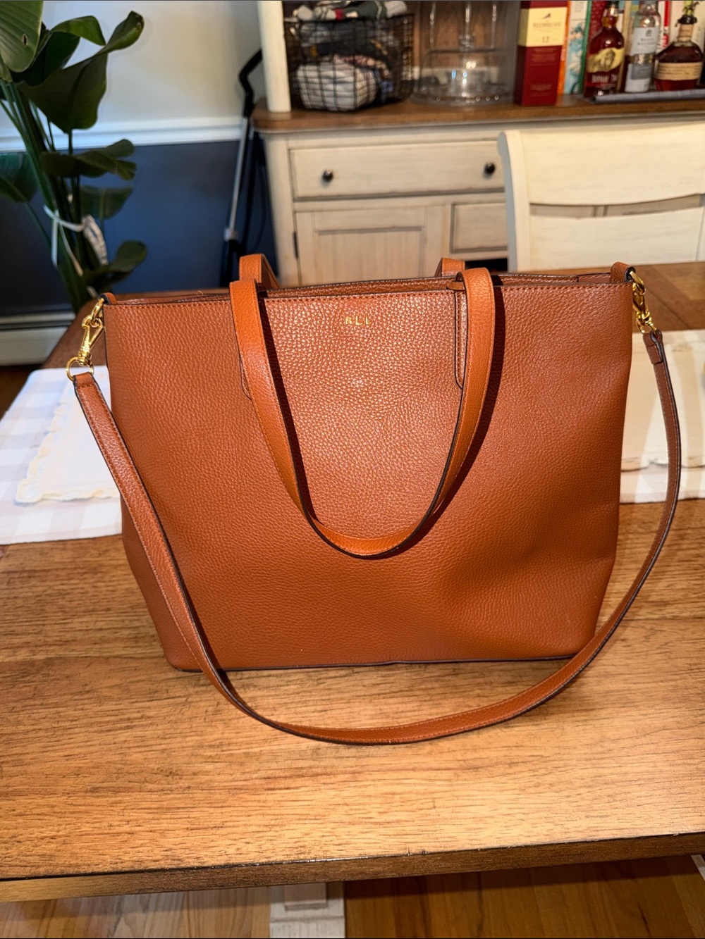 Polo by Ralph Lauren Pebbled Leather Tote in Cognac